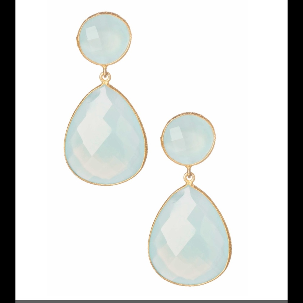 SAACHI Gold and light blue chalcedony Drop Earrings